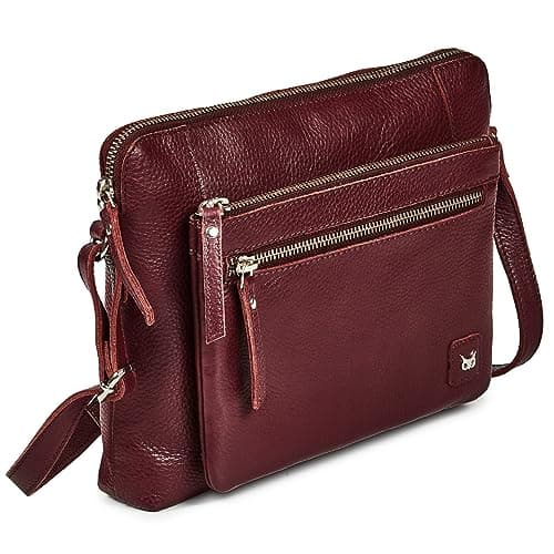 Image of Wise Owl Accessories Leather Crossbody Bags for Women Small Soft Genuine Pebbled Sling Shoulder Handbag Crossover Purse with Full Adjustable Strap (Burgundy Nappa)