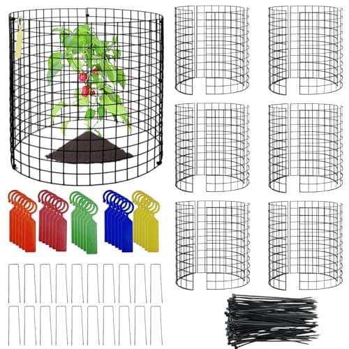 Image of XMPEKO 6 Packs 36CM D x 36CM H Plant Protector from Animals,Metal Wire Plant Cage Keep Animals Out,Round Plant Guard Metal Plant Cage,Sturdy Garden Bunny Barricades to Protect Plants from Animals