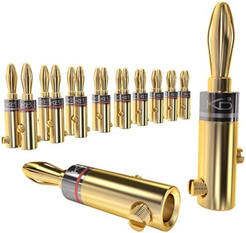 Image of KabelDirekt – Banana Plugs – 10 pairs (for speaker wire up to 6mm², allow flexible connection to speakers, amplifiers, A/V receivers, power amplifiers & stereo systems, fixing screws, gold plated)