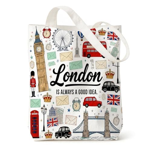 Image of London Souvenirs Tote Bag, Stylish London Souvenirs Gifts for Women Men, Reusable Canvas Grocery Shopping Bag, Unique Meaningful Retro London Gifts, Shoulder Bag for School Work Travel Grocery
