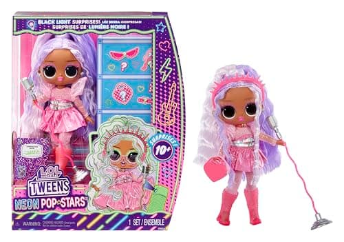 Image of L.O.L. Surprise! Tweens Neon Pop Stars - Kitty K - 1 Fashion Doll, with Backlight Surprises and 10+ Pop Star Fashions and Accessories Including Retro Mic Stand, Present for Kids Ages 4+