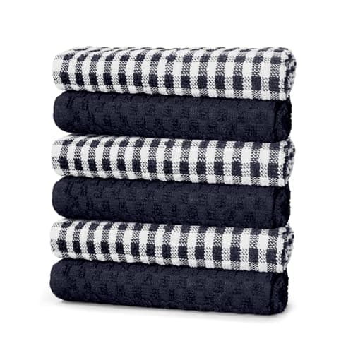 Image of ZZZMRH 100% cotton Navy pack of 6 tea towells. Soft and absorbent Kitchen Cloth for Dish drying and New home essentials