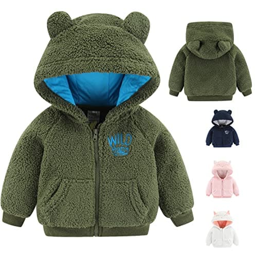 Image of Newborn Infant Baby Boys Girls Cartoon Fleece Hooded Jacket Coat with Ears Warm Todder Kids Outwear Coat Zipper Up 3-6M