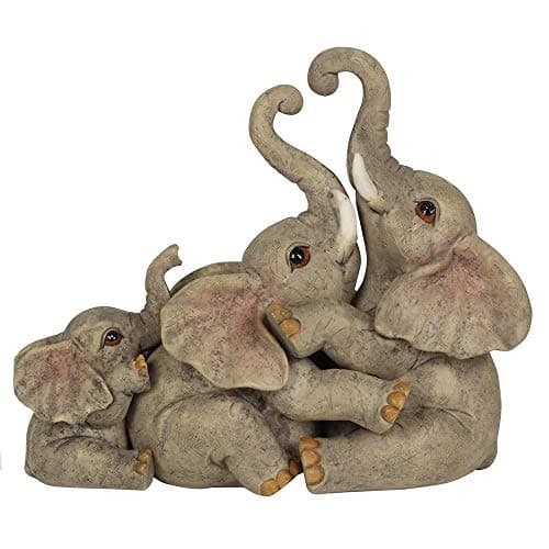Image of Adorable Grey Resin Elephant Family Ornament - 12.5cm x 14cm (1 Pc.) - Charming Rustic Design, Durable Handcrafted Decor, Nature-inspired Gift - Ideal for Home Accessory