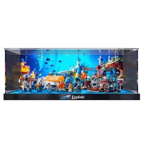 Image of HCAEIOFJ Clear Acrylic Display Case for Lego City 60379 Applicable for Deep-Sea Explorer Submarine Set Display Box Gift(Display Case Only) (High Bottom+Background)