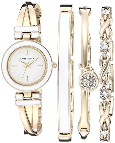 Image of Anne Klein Women's Crystal Accented Bangle Watch and Bracelet Set, Gold