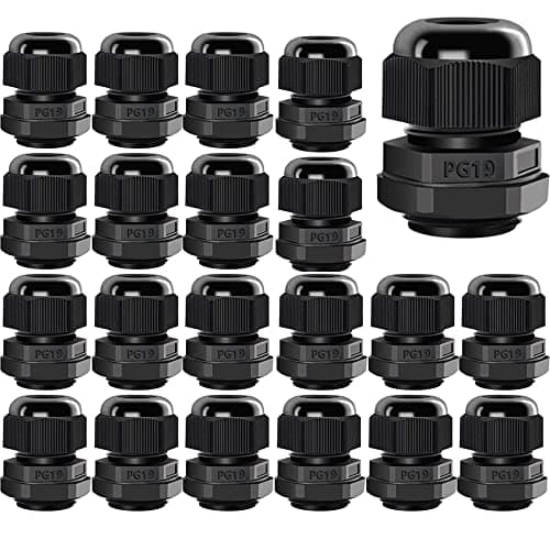 Image of Gebildet 20Pcs Cable Gland, PG19 Plastic Waterproof Adjustable 12-16mm IP68 Cable Gland Joint with Rubber Gaskets, M24*1.5 Wire Connector, Wire Protector (Black)