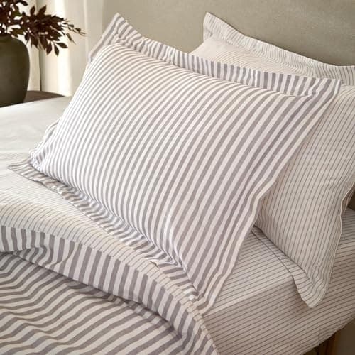 Image of furn. Yard Hebden Mélange Stripe 100% Cotton Pillowcase Pair – Soft Textured Striped Design (Mauve – 50x75cm)