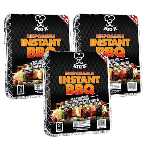 Image of Topline BIG K Disposable Instant BBQ Tray - Pack of 3 All In One Barbecue Instant Light Charcoal Grill Trays with Topline Card. Ideal for Garden BBQs, Camping, Outdoor Parties and Picnics.