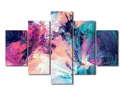 Image of Wall Art for Living Room Colorful Multicolor Beautiful Art Prints 5 Panel Canvas Wall Art Wood Framed Wall Art Canvas Artwork Wall Decor Canvas Art Hanging Wall Decor Ready to Hang(60"Wx40"H)