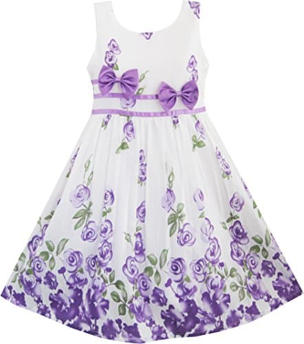 Image of Sunny Fashion Girls Dress Purple Rose Flower Double Bow Tie Party Kids Sundress Age 11-12 Years