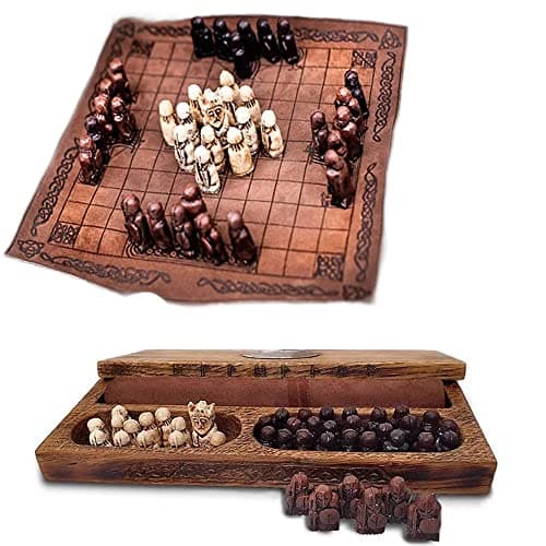 Image of CHEYLIZI Medieval Chess Set - Viking Chess Set, Wooden Viking Chess Pieces Hnefatafl Viking Chess Set for Adult/Children, Chessboard: 22 x 22 cm, Brown