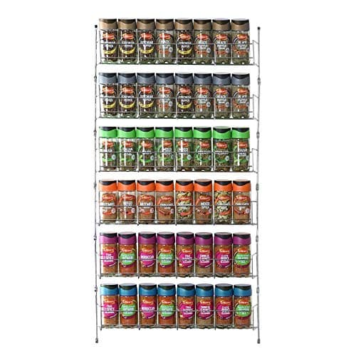Image of Vinsani 1/2/3/4/5/6 Tier Spice Racks Organiser - 6 Tier Flexible Herb Spices Condiments Jar Cupboard Wall Mounted Hanging Storage with Adhesive Stickers & Screws For Pantry Kitchen (Silver)