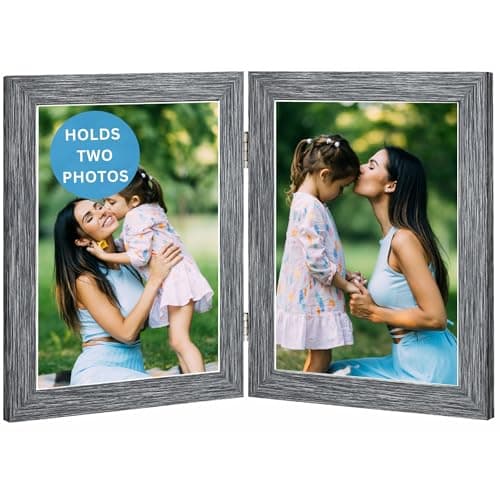 Image of Double Photo Picture Frame 6 x 4, Dark Grey, Holds 2 Photographs, Twin Hinged 6x4 10 x 15 cm Grey Frames 6x4 Photo Frames, 4x6 Photo Collage Gallery Display