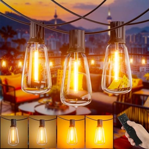 Image of Yuusei Outdoor Garden Lights Mains Powered, 65FT/20M Festoon String Lights with Remote Control, IP45 Waterproof, 24+1 ST38 LED Shatterproof Globe Bulbs for Wedding & Party, Outside Pergola Gazebo