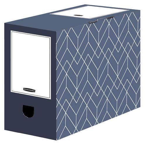 Image of BANKERS BOX 5 Décor 150mm Transfer Box Files - Cardboard Transfer Boxes for Folders Paperwork - W9.5 x H24.4 x D33.3cm - Pack of 5 - Urban Slate Blue