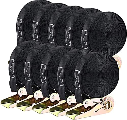 Image of 10 Pack Ratchet Tie Down Strap, 6m Heavy Duty Ratchet Straps, Tensioning Belts with Adjustable Lashing Straps Tensile Strength 800 kg, for Trucks, Motorbikes, Securing Cargo or Luggage, Black