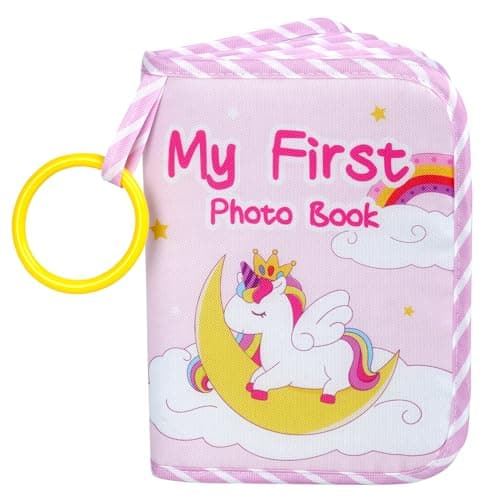 Image of Aolso Baby Photo Album Holds 17 6x4 Pictures, Baby Memory Book Soft Cloth Book, My First Photo Album for Toddler Boy Girl Newborns Shower Party Favors-Unicorn