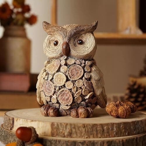 Image of Widdop & Co. Owl Ornament - Log Wood Effect Bird Decoration - Free Standing - Rustic Keepsake by Country Living