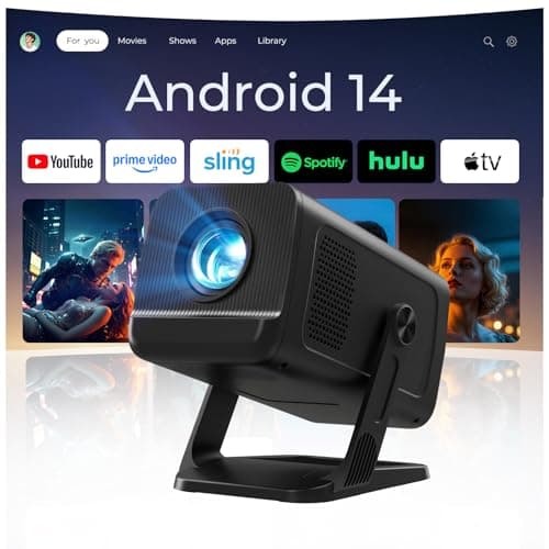 Image of Mini Projector for Bedroom Portable WiFi 6 and Bluetooth 5.4, Built-in Apps Android 14 OS 1080P Support Ceiling Home Theater Auto Keystone 270° Rotatable Indoor Outdoor VisualCube 300 Black
