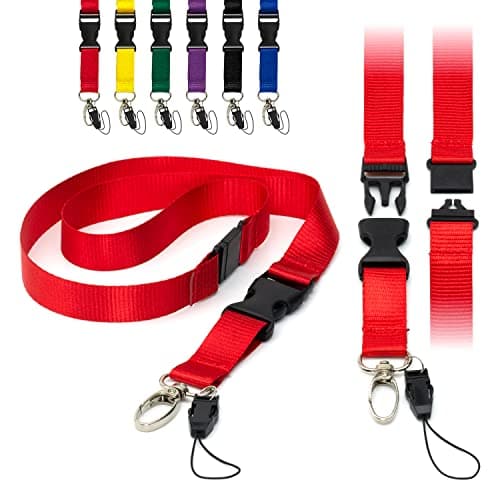 Image of Red Detachable 2cm Flat Lanyards with Buckle, Safety Breakaway Pull, Metal Clip, and Loop String ID Badge Holders Lanyard Neck Strap by LanyardsTomorrow Pack of 10