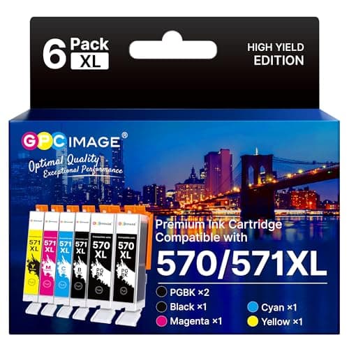 Image of GPC Image 570XL 571XL Ink Cartridges Compatible for Canon 570 571 Ink Cartridges for Canon PIXMA MG5750 MG5751 MG5700 MG5500 TS6050 MG6800 MG6850 MG6851 TS5000 TS5050 TS5051 (PGBK/BK/C/M/Y, 6 Pack)