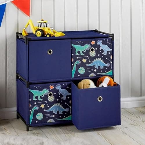 Image of FAHAAM Dino 4 Cube Storage, Kids' Dinosaur Toy Organizer with 4 Fabric Drawers, Chest Box with Handles