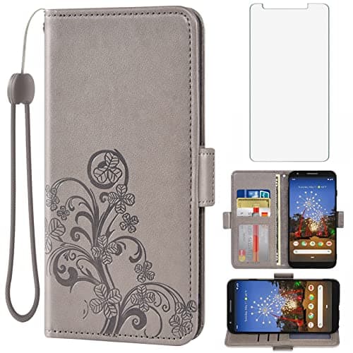 Image of Asuwish Compatible with Google Pixel 3a XL Wallet Case and Tempered Glass Screen Protector Flip Purse Wrist Strap Credit Card Holder Stand Cell Phone Cover for Pixel3aXL Pixle 3aXL A3 Pixel3a LX Grey