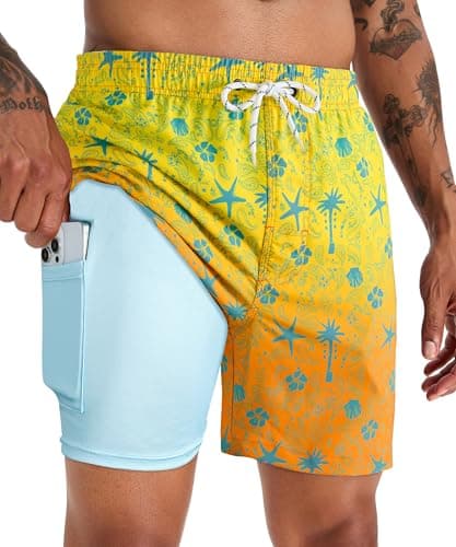 Image of APTRO Mens Swimming Shorts Swimming Trunks Men Compression Liner Swim Shorts 7" Board Shorts Sunset Palm 3XL