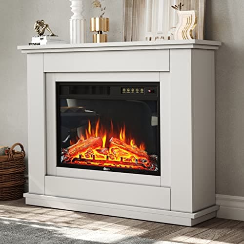 Image of INMOZATA Electric Fire and Surround 40 inch White Electric Fireplace Heating Free Standing Modern Realistic LED Flame Electric Fire Suite Stove Heater with Remote for TV Stand Home