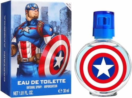 Image of Marvel Captain America Children Eau de Toilette Natural Perfume Spray | Vegan, Cruelty-Free, Dermatologically Tested EDT Spray for Kids & Teens | Stain-Free Perfume | Safe Daily Fragrance Gift, 30ml