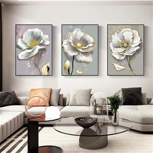 Image of WUHBCZ Canvas Paints-Abstract Art Splash Gold Paint Flowers Canvas Painting Print Poster Nordic Minimalism Pictures for Living Kitchen Room Home Decoration-60 * 80cm/3PCS (No Frame)