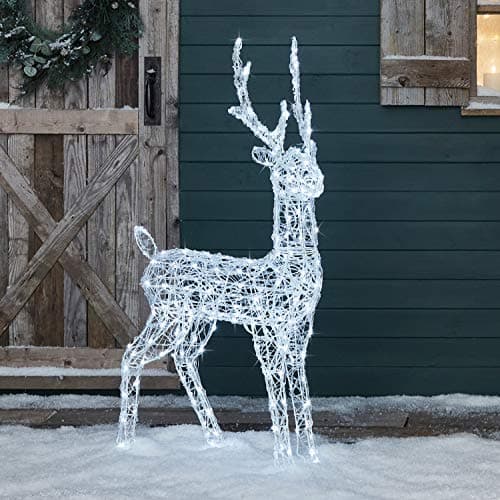 Image of Lights4fun Christmas Outdoor LED Reindeer Stag Light Up Acrylic Figure Garden Display Decoration with 240 White LEDs Plug In Mains with Timer 1.2m