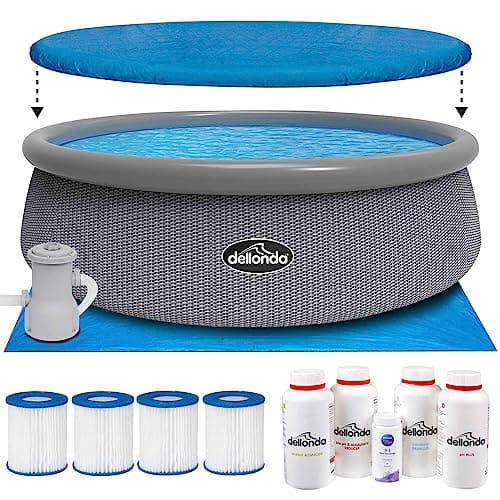Image of Dellonda 15ft Inflatable Swimming Pool Round with Acessories - Grey Rattan - DL136
