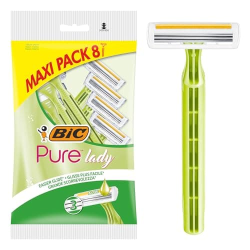 Image of BIC Pure 3 Lady, Disposable Razors with 3 Stainless Steel Blades and Aloe Vera Lubricating Strip, Pack of 8
