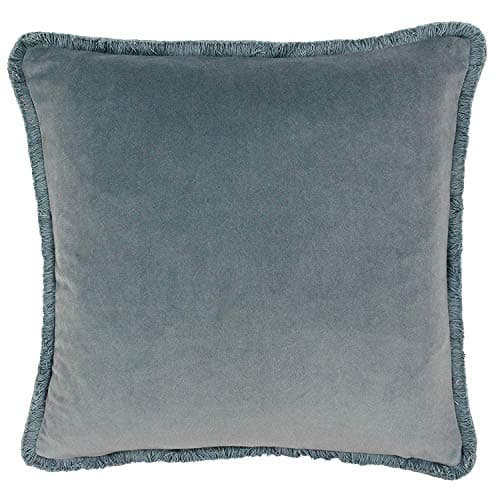 Image of Riva Paoletti Freya Cushion Cover Duck Egg Blue Super Soft Velvet Fabric Cotton Fringed Edges Machine Washable 100% Polyester 45 X 45cm (18" X 18" Inches)
