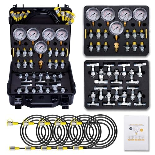 Image of GRYVOZE Hydraulic Pressure Test Kit, 10/100/250/400/600bar, 5 Gauges 13 Test Couplings 14 Tee Connectors 5 Test Hoses