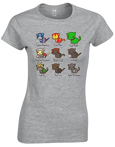 Image of Crown Designs The Cat Superheros Super Hero Movie & Comic Book Fan Gift for Women & Teenagers Fitted T-Shirts Tops - Grey/XL - 12/14