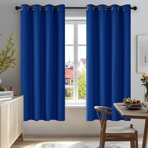 Image of Deconovo Blue Blackout Curtains Eyelet Thermal Insulated Bedroom Blackout Curtains for Living Room 46 x 54 Inch Drop 2 Panels