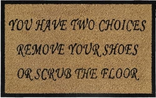 Image of Cost Wise Natural Coir 60cm x 40cm heavy duty doormats with rubber base with humorous message (remove your shoes)