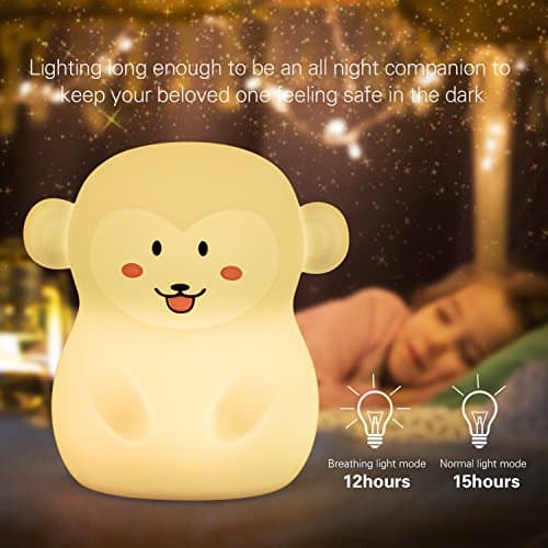 Image of Tekemai Night Light, Night Light for Kids, Safe Soft Silicone Bedside Lamp, Baby Nursery Lamp, 9 Colors with Remote Control, USB Rechargeable LED Multicolor Lamp for Child/Bedroom/Gift - Monkey