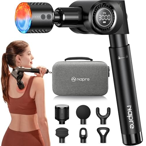 Image of Napre Massage Gun with Heat and Cold Head,Deep Tissue Muscle Massage Gun with Long Extension Handle,Percussion Back Massager for Neck/Body Pain Relief,32-Speeds,Foldable with 5 Adjustable Angles