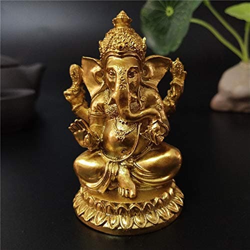 Image of YODOOLTLY Gold Lord Ganesha Statues- Hindu Elephant God Statue Resin Sculpture Indian Ganesh Buddha Figurine Handmade Gift Decoration Ornaments for Home, Garden, Car