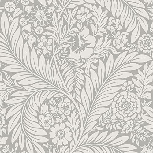 Image of World of Wallpaper Florence Leaf Floral Arts and Crafts Style Wallpaper Ideal for Living Rooms Bedrooms Feature Walls Vintage Dining Rooms and Hallways in Soft Grey 723