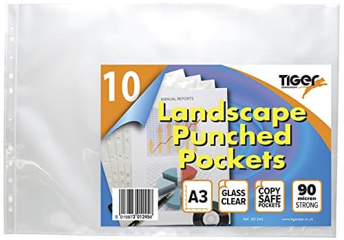 Image of Tiger A3 landscape punched pockets 80 micron top opening x 10