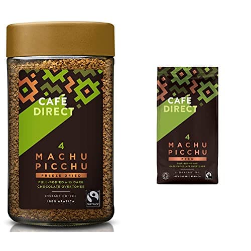 Image of Cafédirect Fairtrade Machu Picchu Instant Coffee 100 g (Pack of 6) & Machu Picchu Organic Fairtrade Ground Arabica Coffee 227g (Pack of 6)