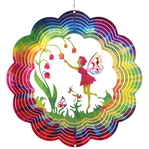 Image of CIM Metal Wind spinner - Rainbow Flower Fairy - 300mm - easily spinning wind mobile with brilliant colours - including suspension - attractive room, window and garden decoration