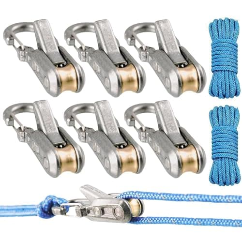 Image of 6pc Rope Roller,Rope Roller Cam Lock Tensioner,Cord and Paracord Tightening Tool with Carabiner Clip,Rapid Adjuster for Outdoor Camping, Hiking, Boat & Stationary Use