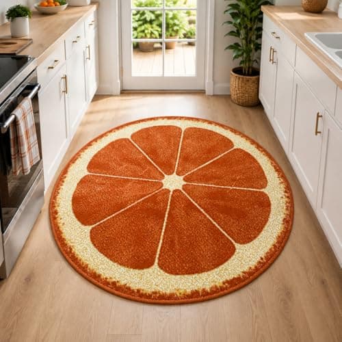 Image of Orange Slice Round Rug 100 cm – Soft Citrus Area Rug for Bedroom, Kitchen, Kids Room & Bedside – Bright Tropical Fruit Floor Mat, Made in Ukraine