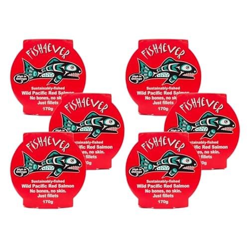 Image of Fish 4 Ever | Red Pacific Wild Salmon In Brine Filleted - Sustainably Fished. Tin Canned Food Rich In Omega-3. Great Used In Pasta Salad, Noodle Dishes, Sandwich Filler And More |170g (Pack of 6)